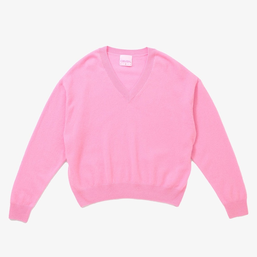 CRUSH CASHMERE Women’s Malibu Cosmo Pink V Neck Sweater; Size 2 (Medium)